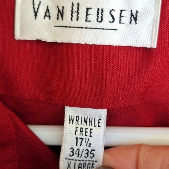 Van Heusen Luxe Sateen Men's Shirt Sz34XL Red Long Sleeves Cotton Polyester - Picture 2 of 9